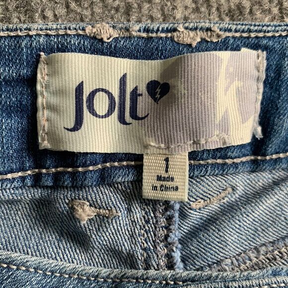 Denim Hot Pants Booty Shorts Jolt Jr Size 1 Crochet Detail Raw Hems - Picture 9 of 10